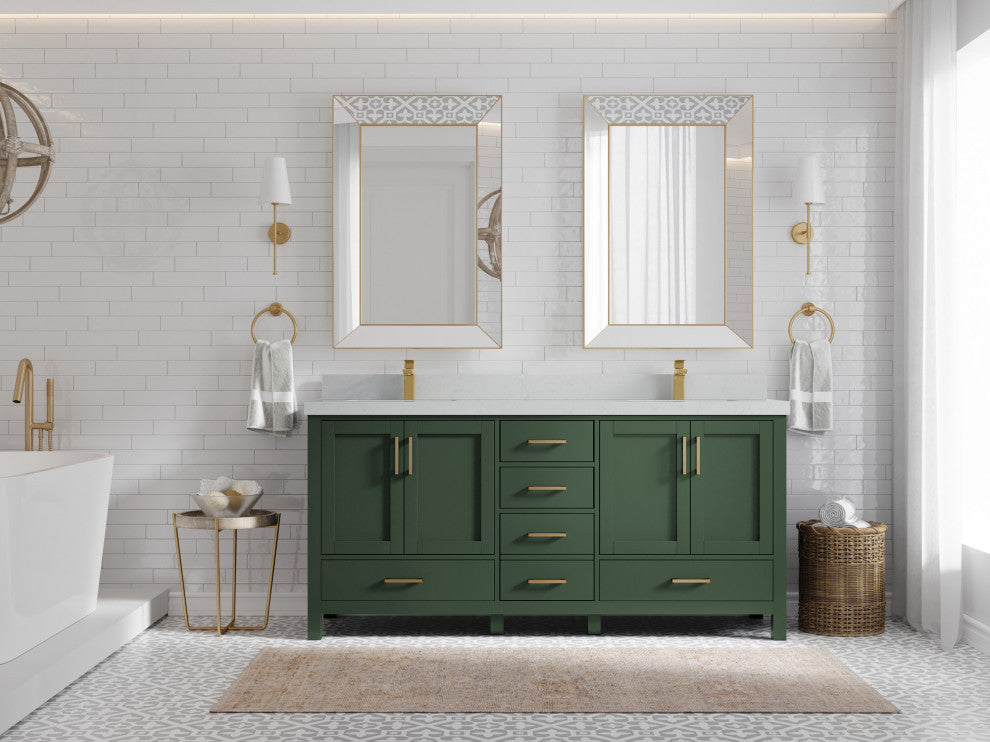 Malibu 72 Double Sink Bath Vanity in Lafayette Green 2" Carrara Quartz