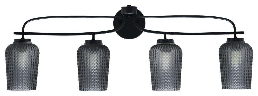 Cavella 4 Light Bath Bar, Matte Black Finish, 5" Smoke Textured Glass