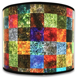 Multi-Colored Square Patchwork Hard Back Lampshade, Multi-Colored, 10"x10"x8"