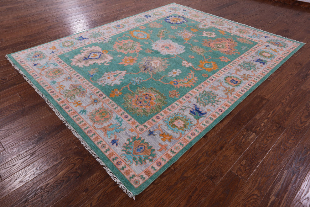 8' 1" X 10' 0" Hand Knotted Turkish Oushak Wool Rug - Q13613