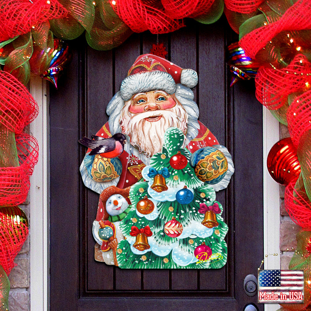 Christmas Tree Decorating Santa, Wooden Decorative Door Hanger