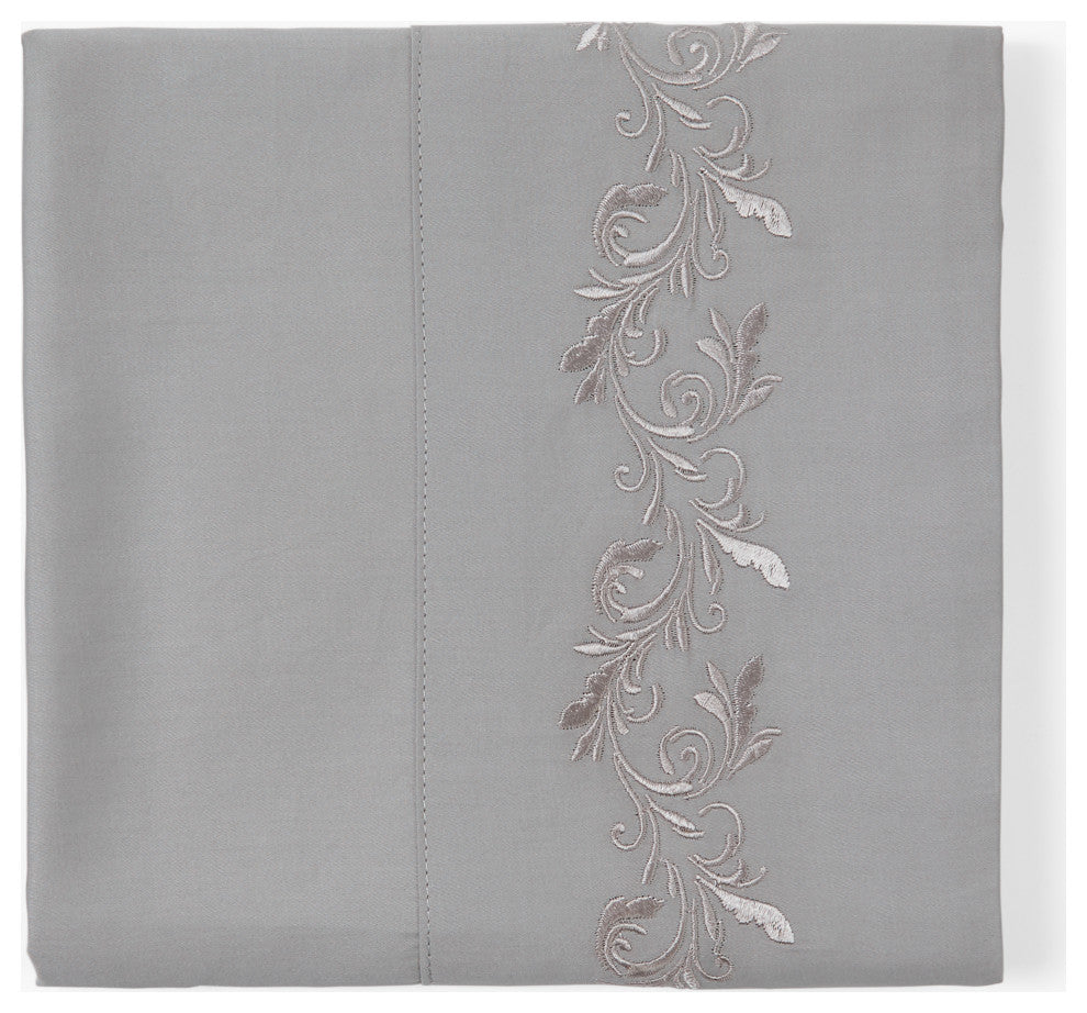 350 TC Gray Sheet Set With Gray Scroll Embroidery, Queen