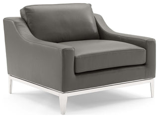 Harness Stainless Steel Base Leather Sofa & Armchair Set Gray