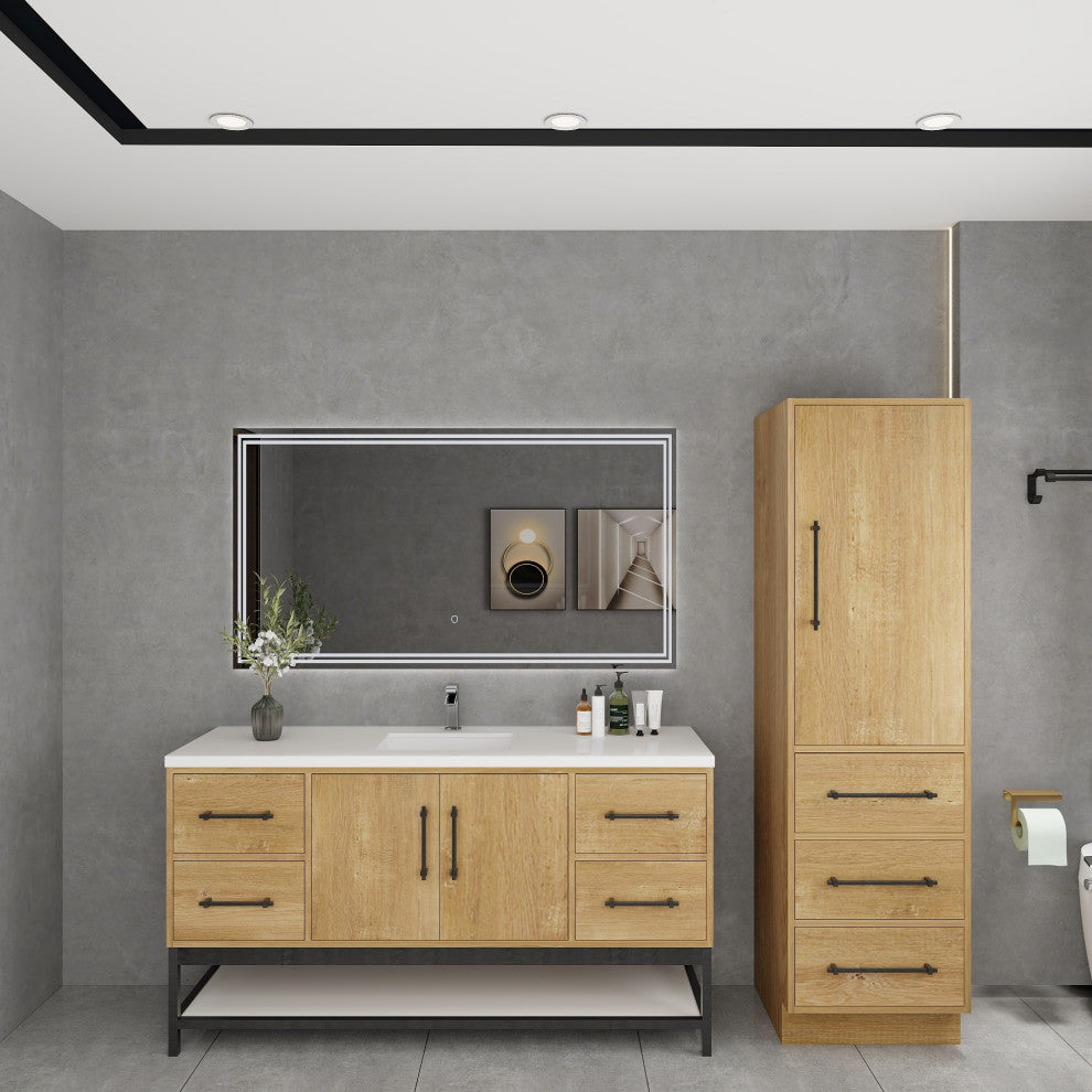 Victoria 60'' Solid Wood Open Shelf Bath Vanity Single Sink, Oak