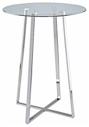 Glass Top Bar Table With Chrome Base, Clear Glass