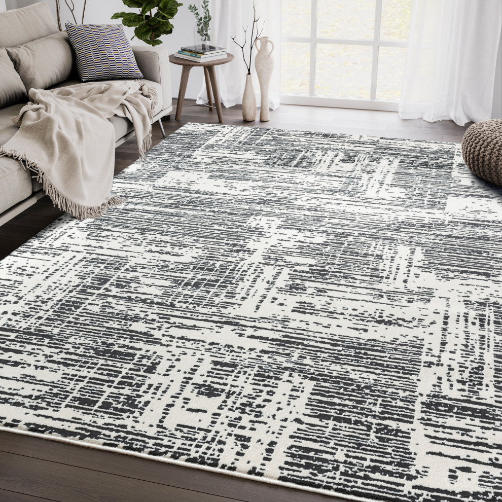 Abani Aspen Collection ASP110A Modern Beige & Gray Hatching Area Rug