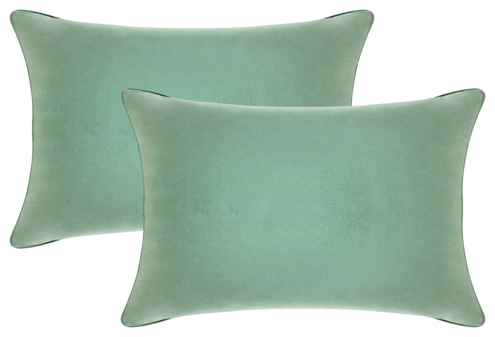 A1HC Soft Velvet Pillow Covers, YKK Zipper, Set of 2, Como Green, 12"x20"