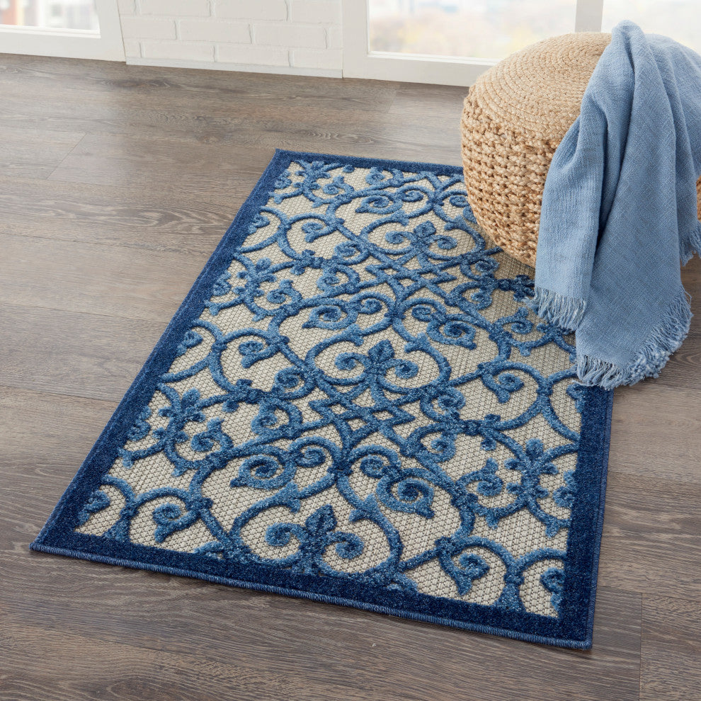 Nourison Aloha 2'8" x 4' Grey Blue Contemporary Rug
