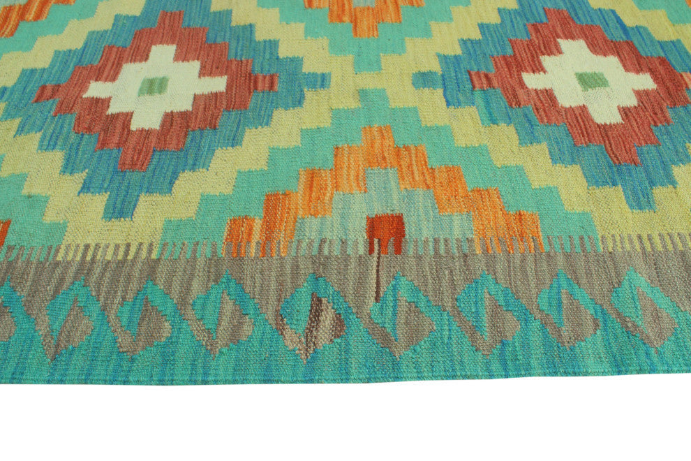 Sangat Kilim Jaxon Light Green/Gold Runner, 2'8x9'6