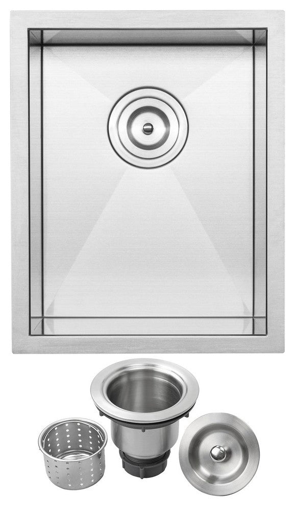 14" Zero Radius Undermount 16-Gauge Stainless Steel Kitchen and Bar Sink, Sink W