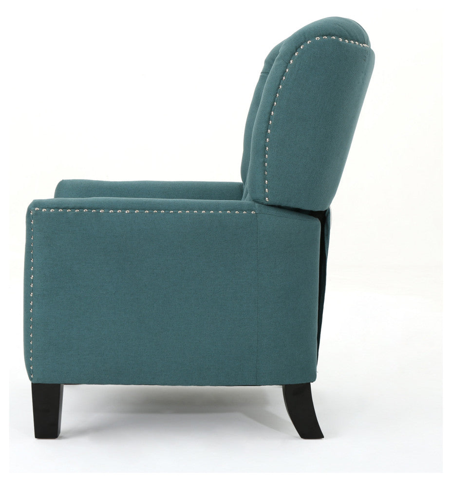 GDF Studio Carlyle Tufted Back Fabric Recliner Armchair, Dark Teal