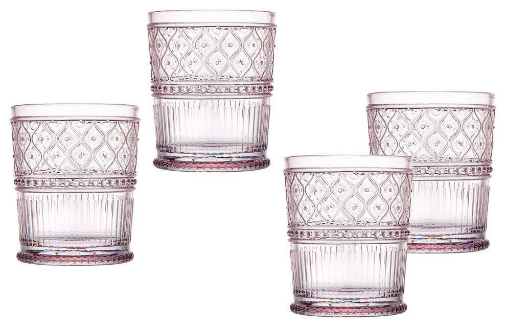Claro Double Old Fashion Glassware Set of 4 12oz, Pink