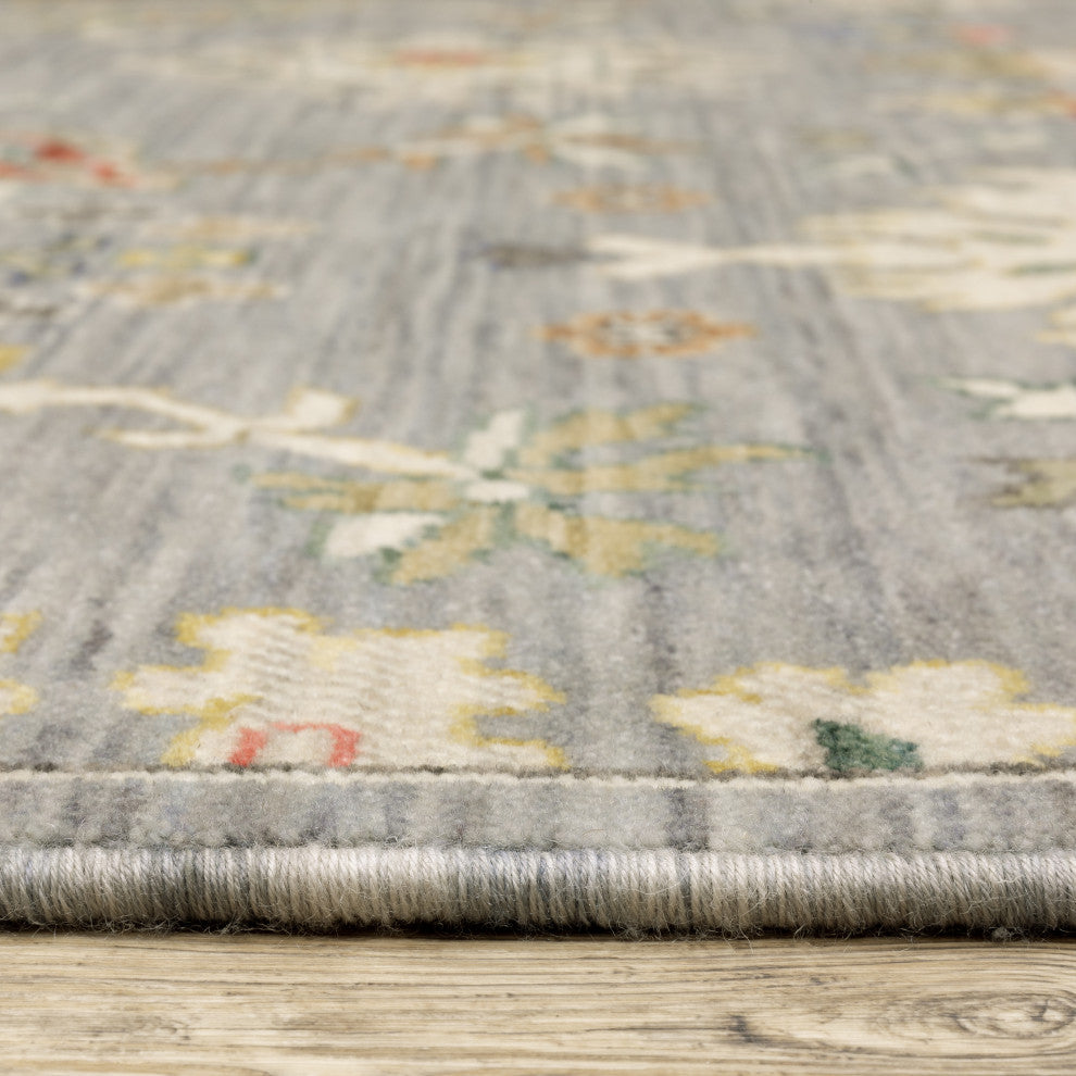 Leoness Floral Fun Indoor Area Rug, Grey, 6'7" x 9'6"