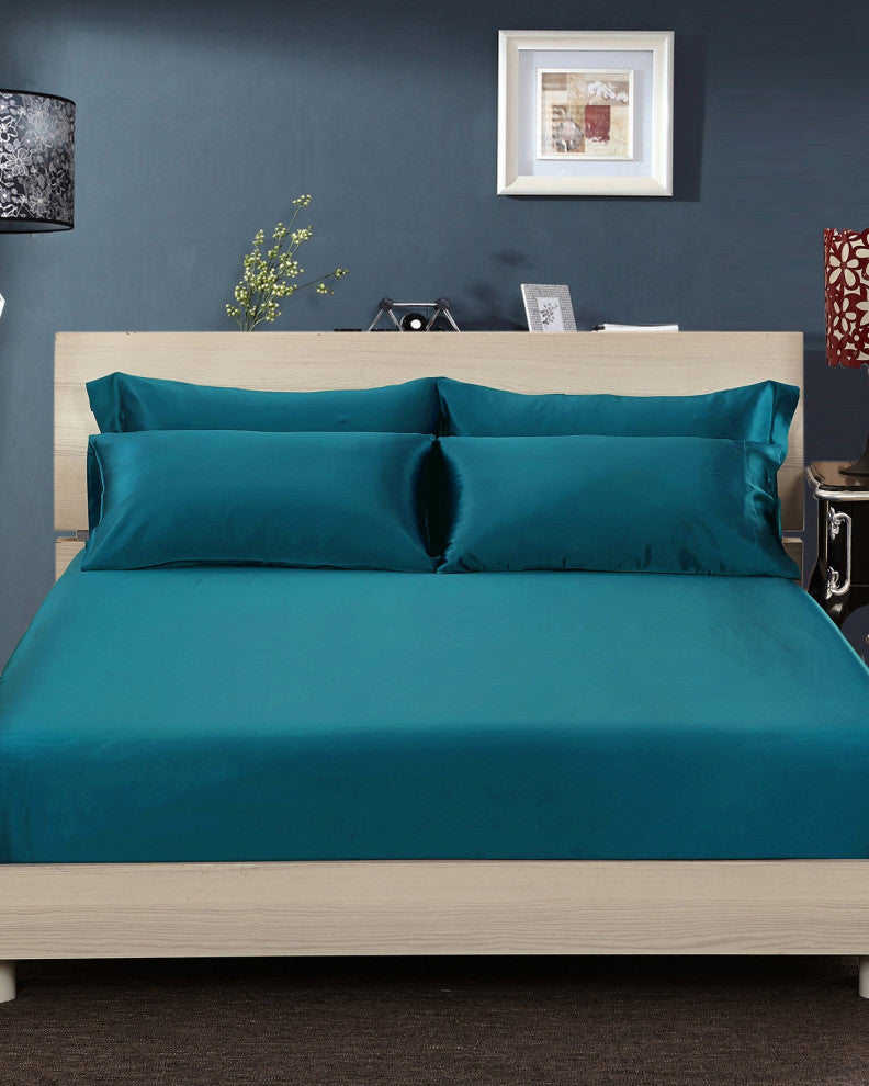 22MM 4PCS Mulberry Silk Bedding Set, Teal, Twin