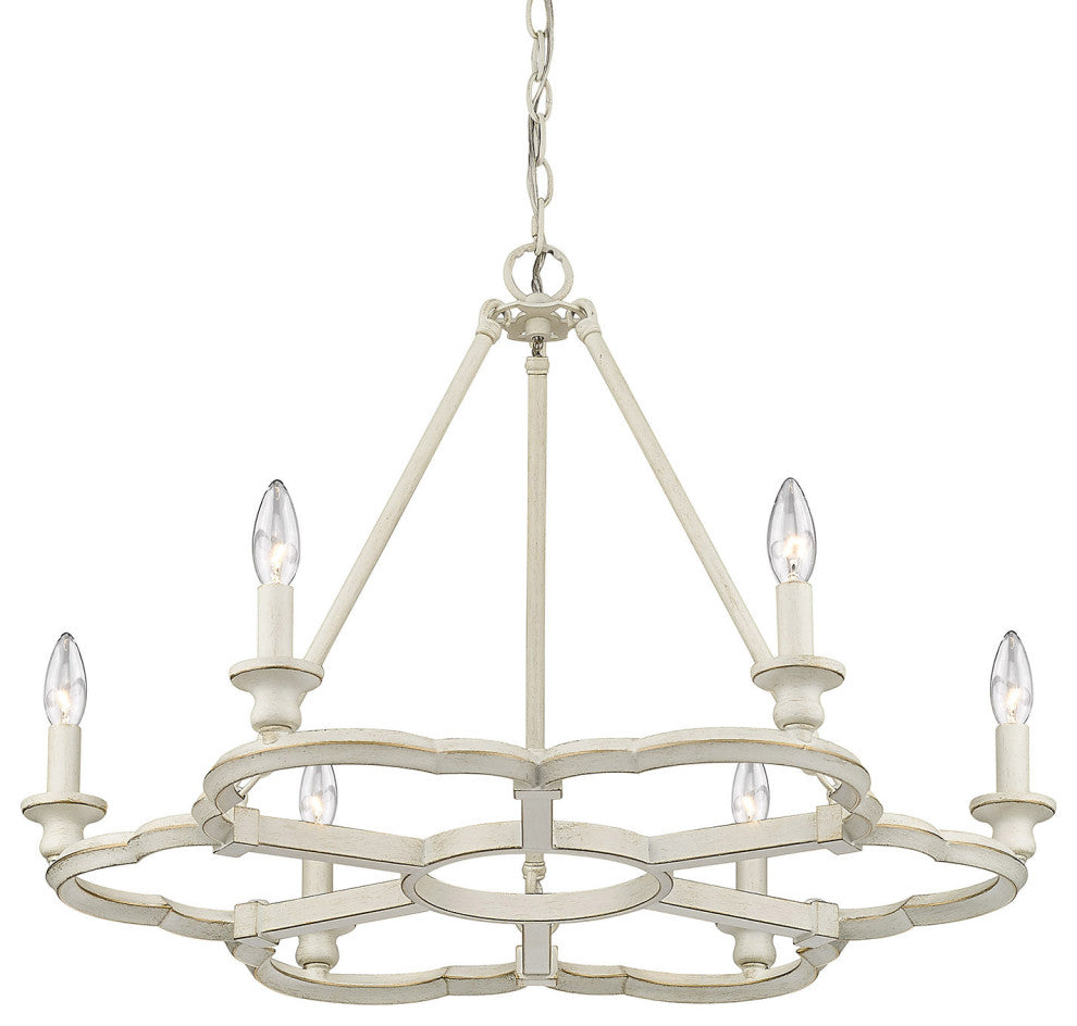 Saxon 6 Light Chandelier, French White