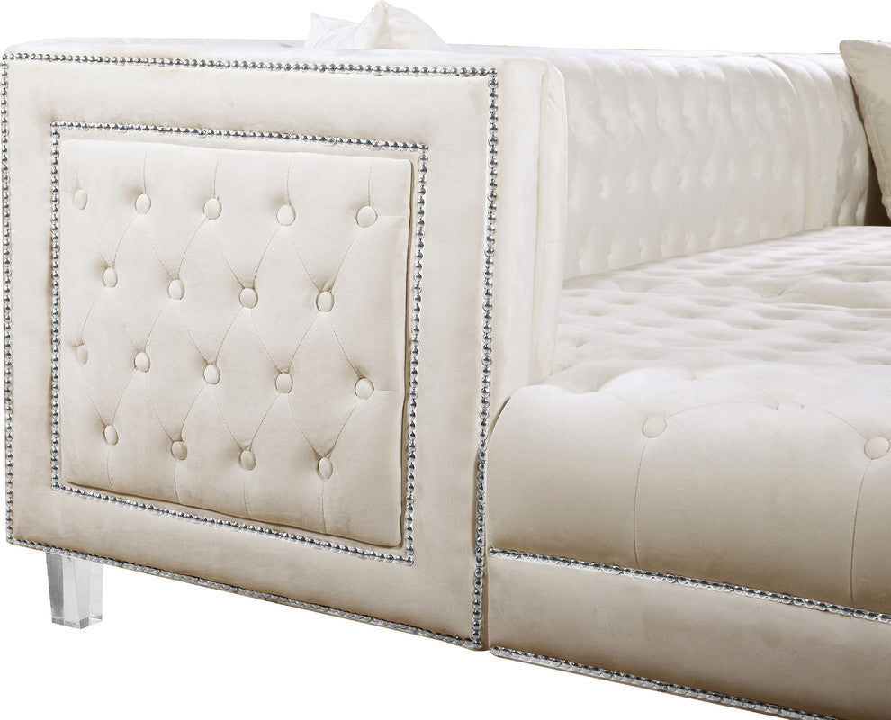 Moda Velvet Upholstered 3-Piece Sectional, Cream