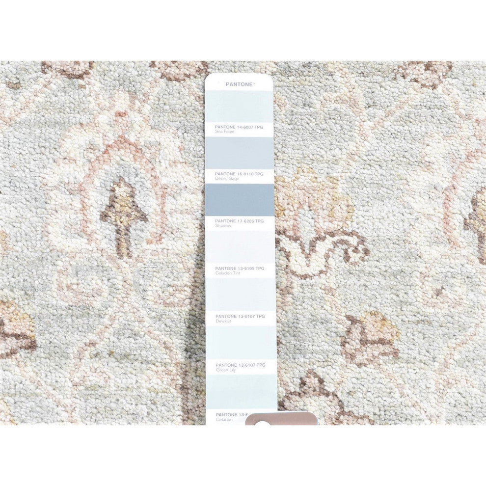 Faded Green, Fine Peshawar, Pure Wool Hand Knotted XL Runner Rug, 2'7"x15'10"