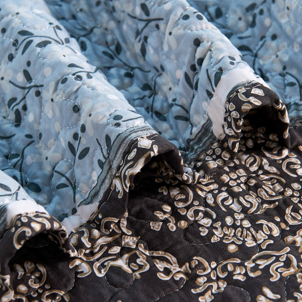 Serenta Floral Medalion 9-Piece Bed Spread Set, Gray, King, 122"x106"