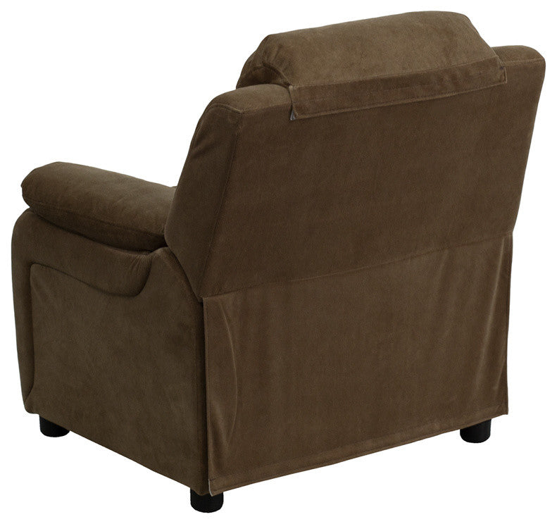 Deluxe Padded Kids Recliner With Storage Arms, Brown Microfiber