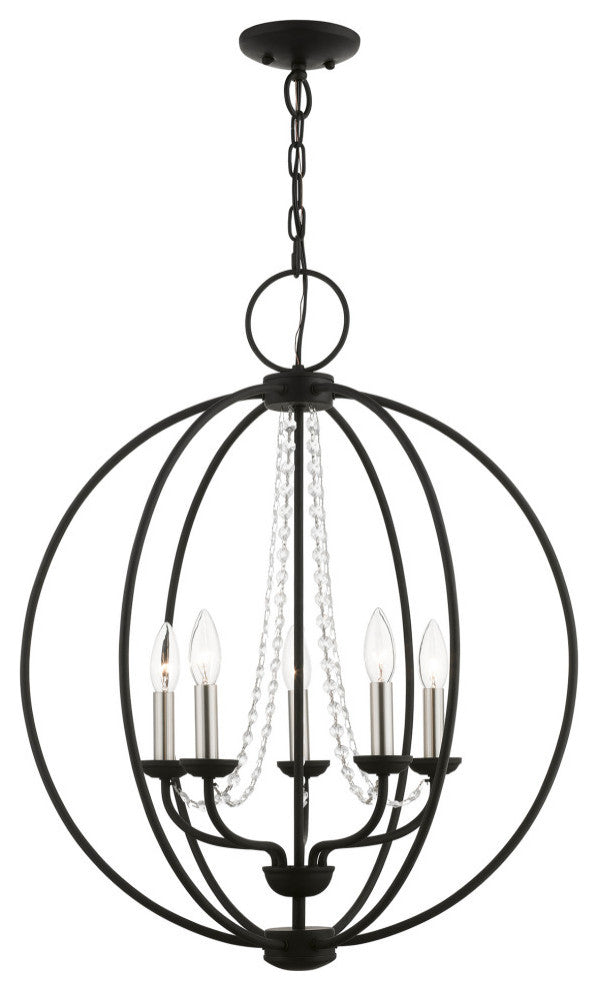 Arabella 5 Light Black With Brushed Nickel Finish Candles Globe Chandelier