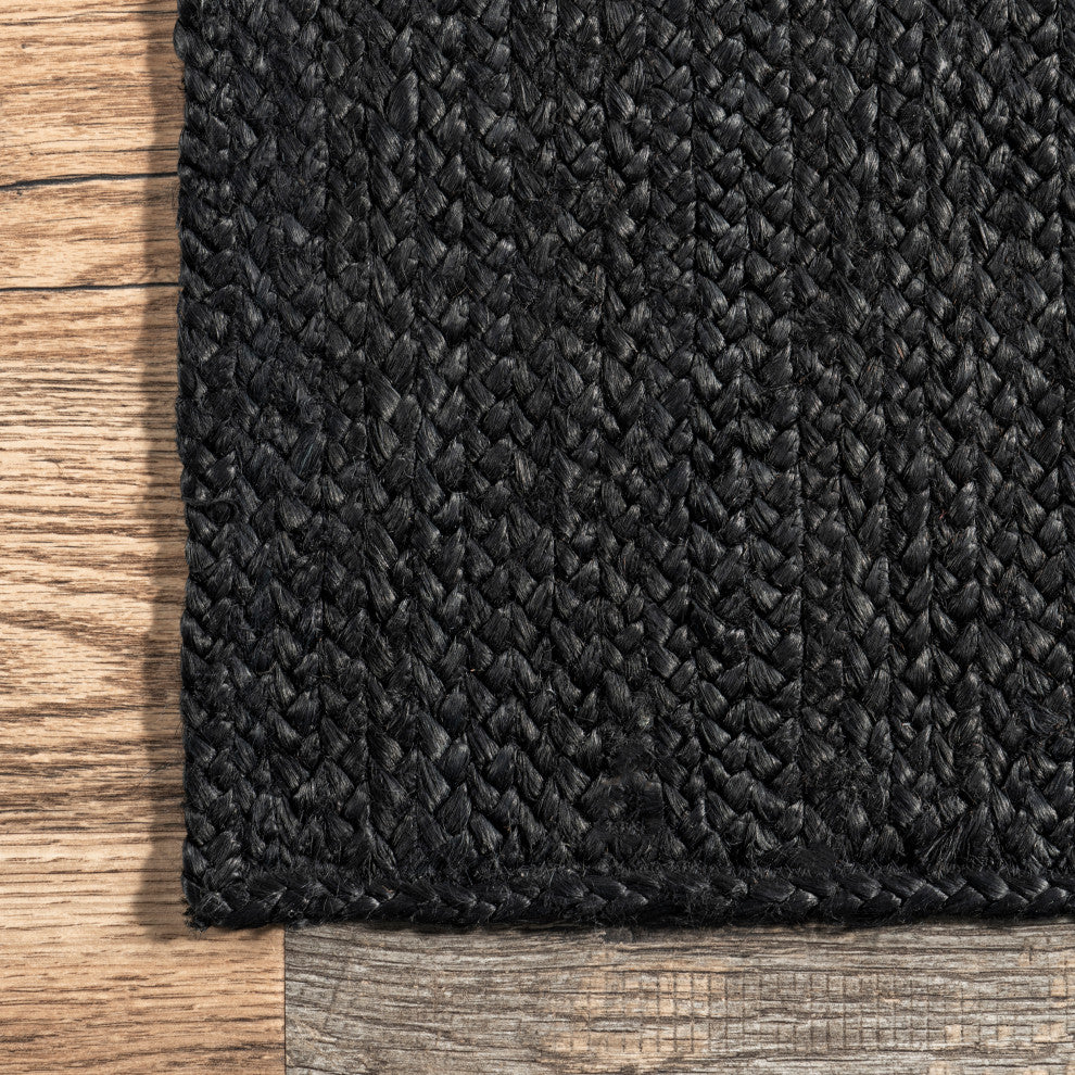 Nuloom Rigo Hand Woven Farmhouse Jute Area Rug, Black 2'x3'