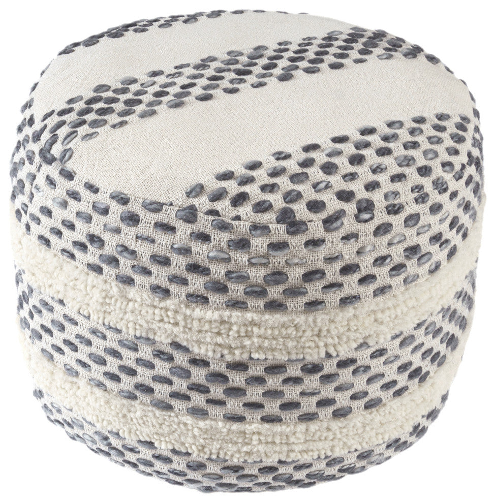 Quirk Rustic Striped Flatweave Cotton Blend  Pouf, White/ Navy