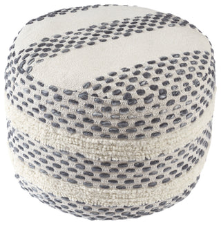 Quirk Rustic Striped Flatweave Cotton Blend  Pouf, White/ Navy