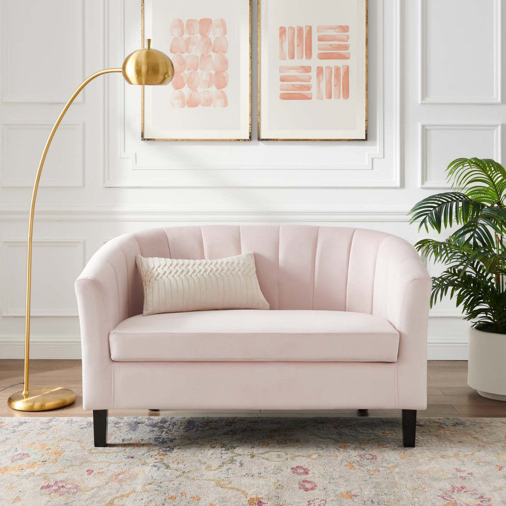 Tufted Loveseat Sofa, Velvet, Pink, Modern, Living Lounge Hotel Hospitality