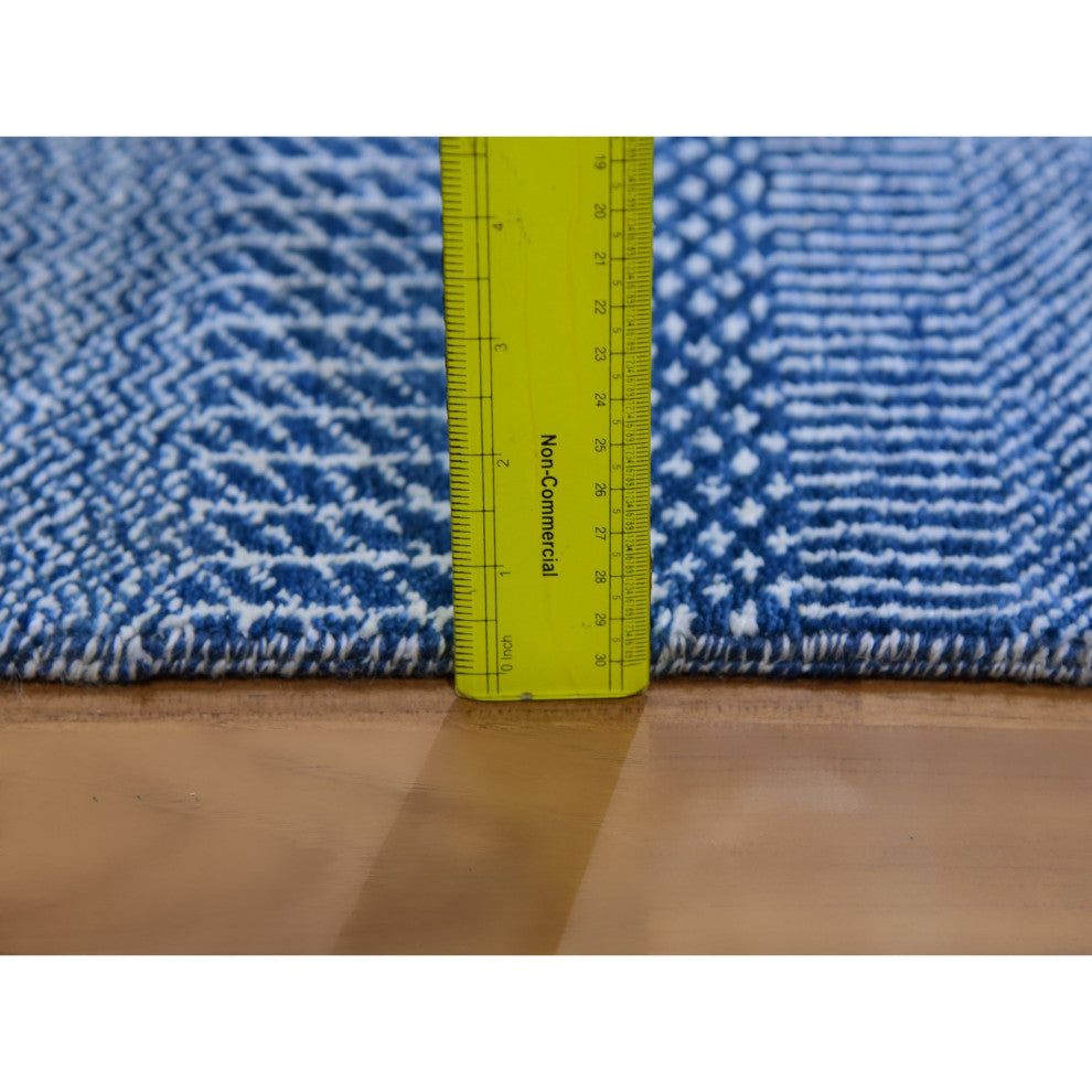 Penn Blue Modern Grass Dyed Wool and Silk Hand Knotted Runner Rug, 2'7"x11'11"