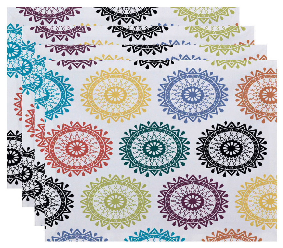18"x14" Groovy, Geometric Print Placemat, Teal, Set of 4