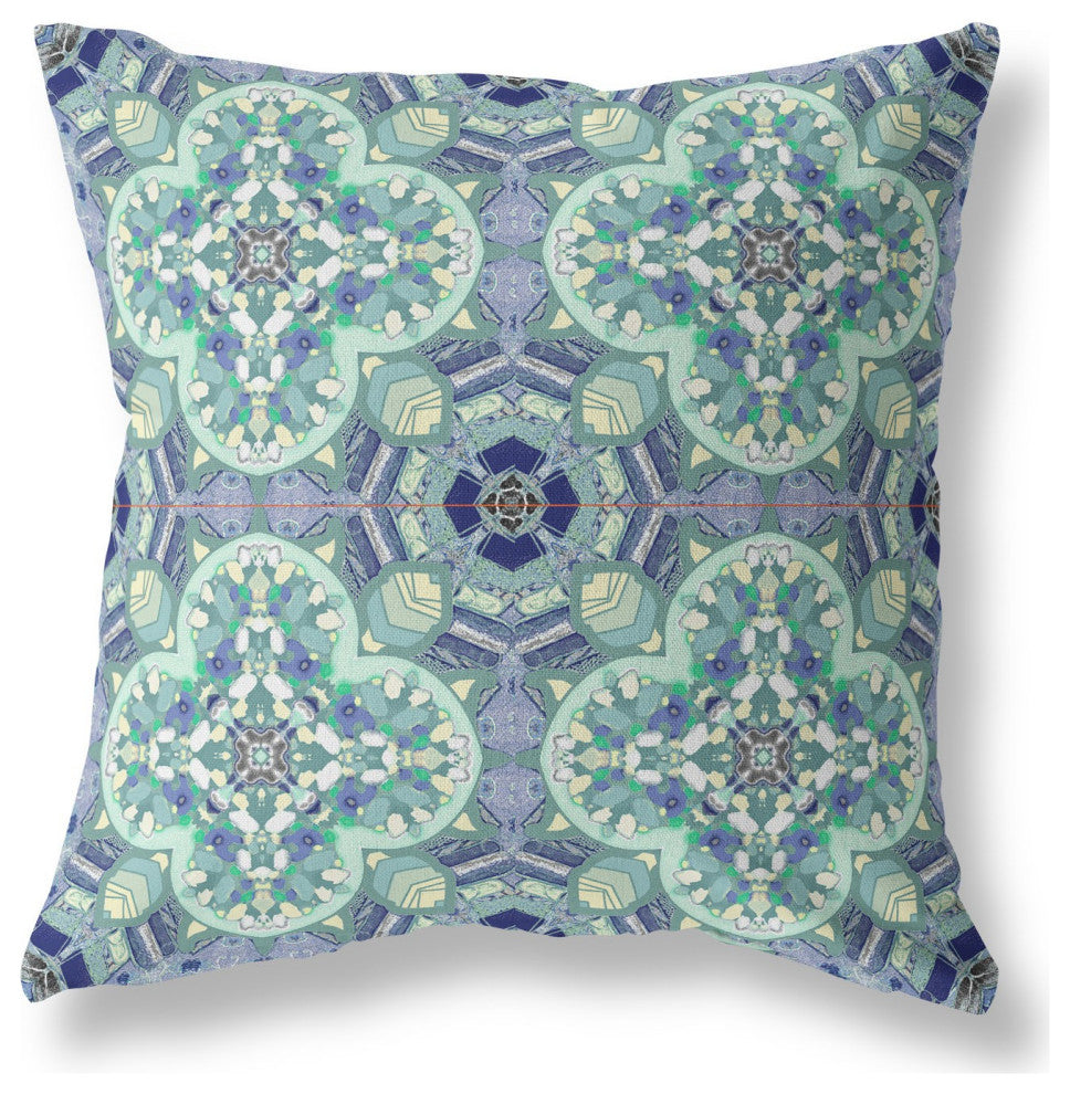 16" Aqua Blue Cloverleaf Boho Suede Throw Pillow