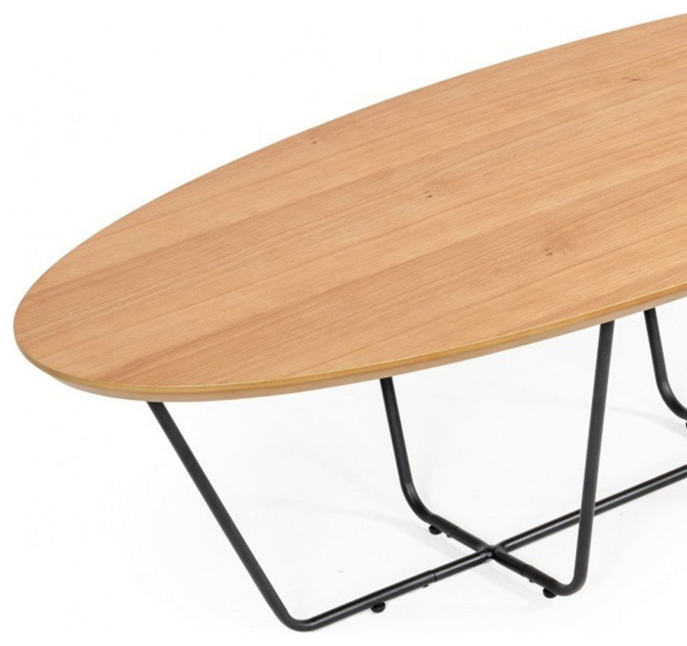 Industrial Large Oak and Black Powder Metal Coffee Table