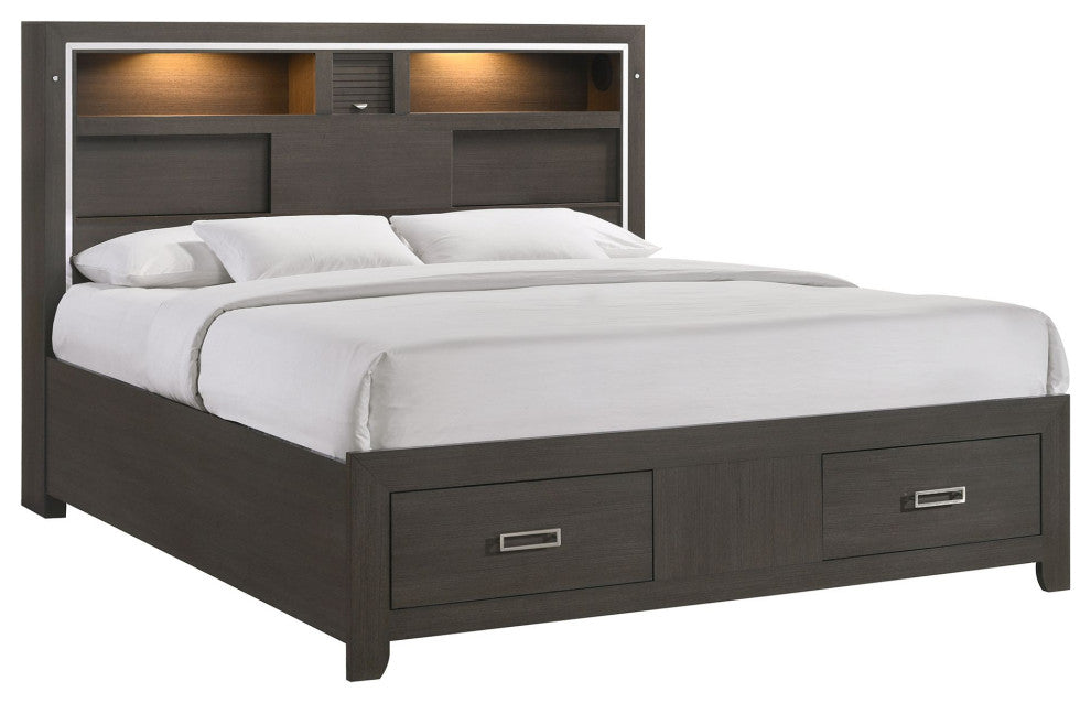 Pikcet House Furnishings Roma Storage Bed With Music and LED Lights, Grey, King