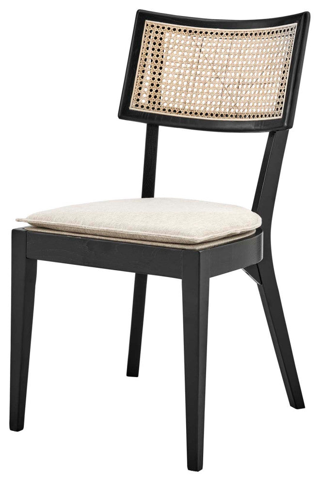 Side Dining Chair, Beige Black, Wood, Modern, Kitchen Cafe Bistro Hospitality
