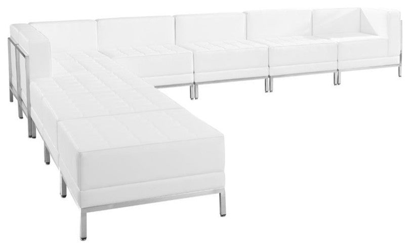 Melrose White Leather Sectional Configuration, 9 Pieces