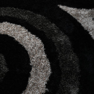 Hand Tufted Shag Polyester Area Rug Geometric Contemporary, Black Beige, [Rectangle] 4'x6'