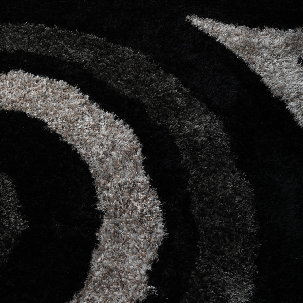 Hand Tufted Shag Polyester Area Rug Geometric Contemporary, Black Beige, [Rectangle] 4'x6'