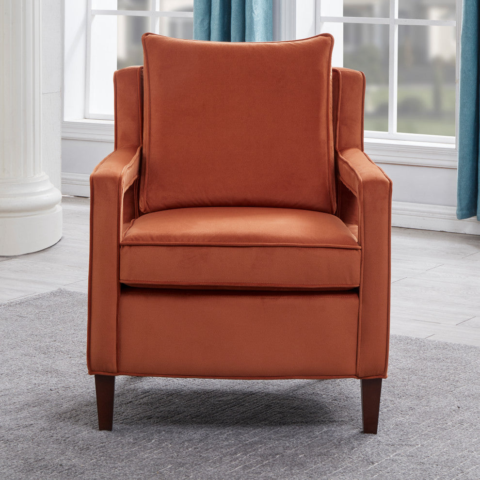 Questa Mid Century Velvet Accent Arm Chair, Burnt Orange
