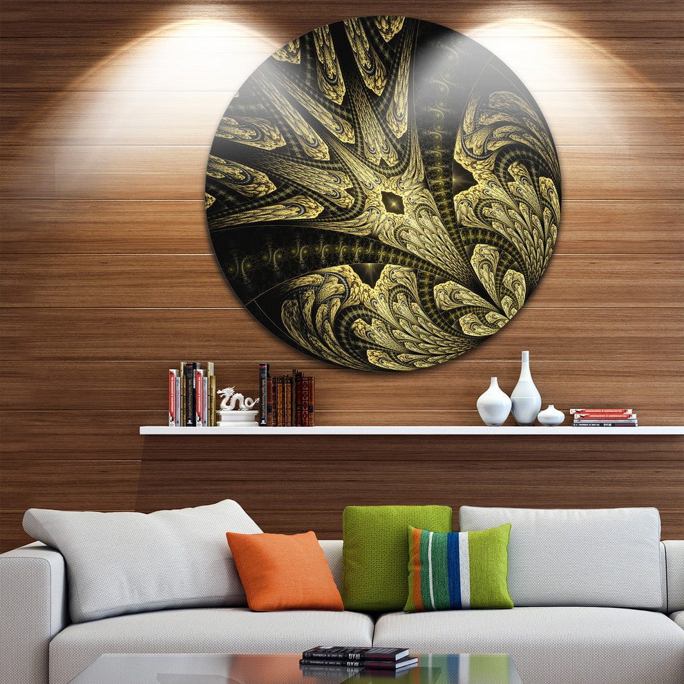 Symmetrical Yellow Long Petal Flower, Floral Disc Metal Wall Art, 23"