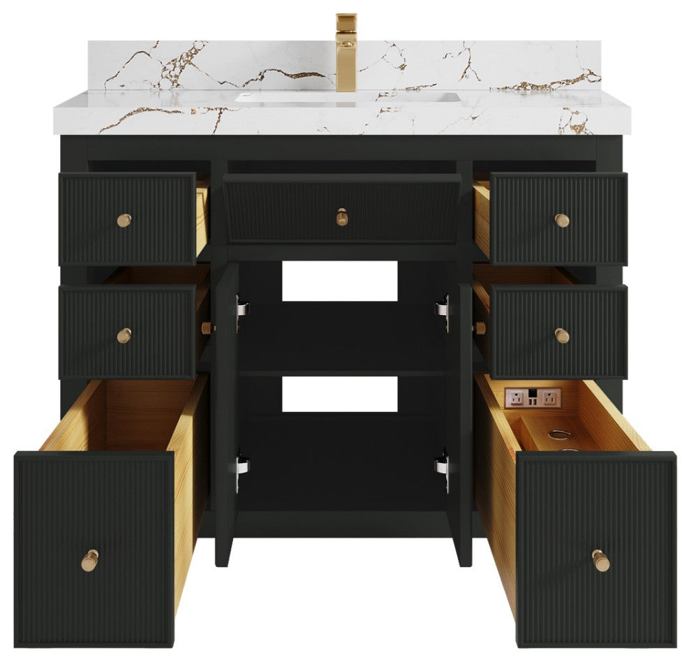 Sonoma 42" Single Sink Bath Vanity in Black Top, 2"  Viola Brown