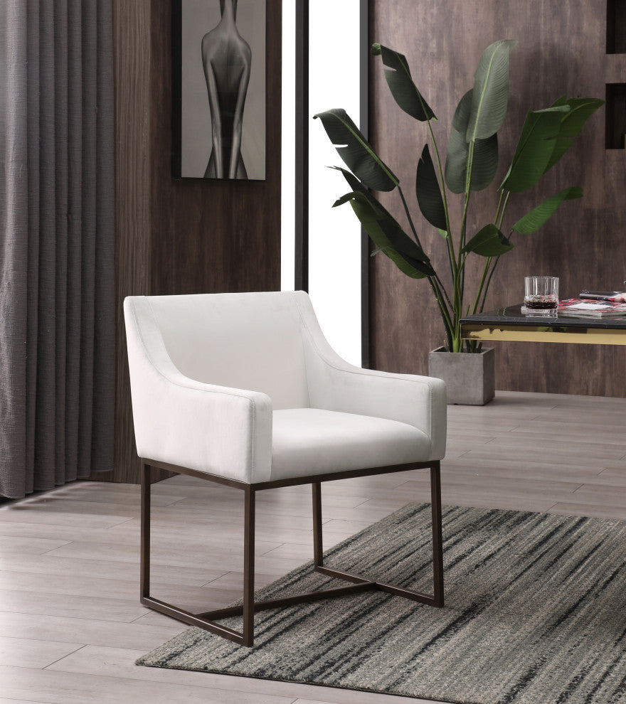 Modrest Elijah, Beige and Copper Antique Brass Dining Chair