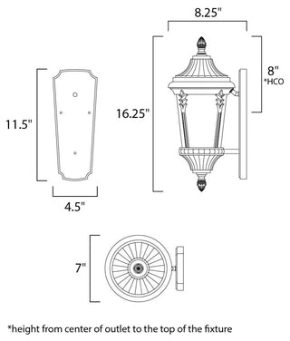 Maxim 3053 Sentry 1 Light 16" Tall Outdoor Wall Sconce - Black / Water Glass