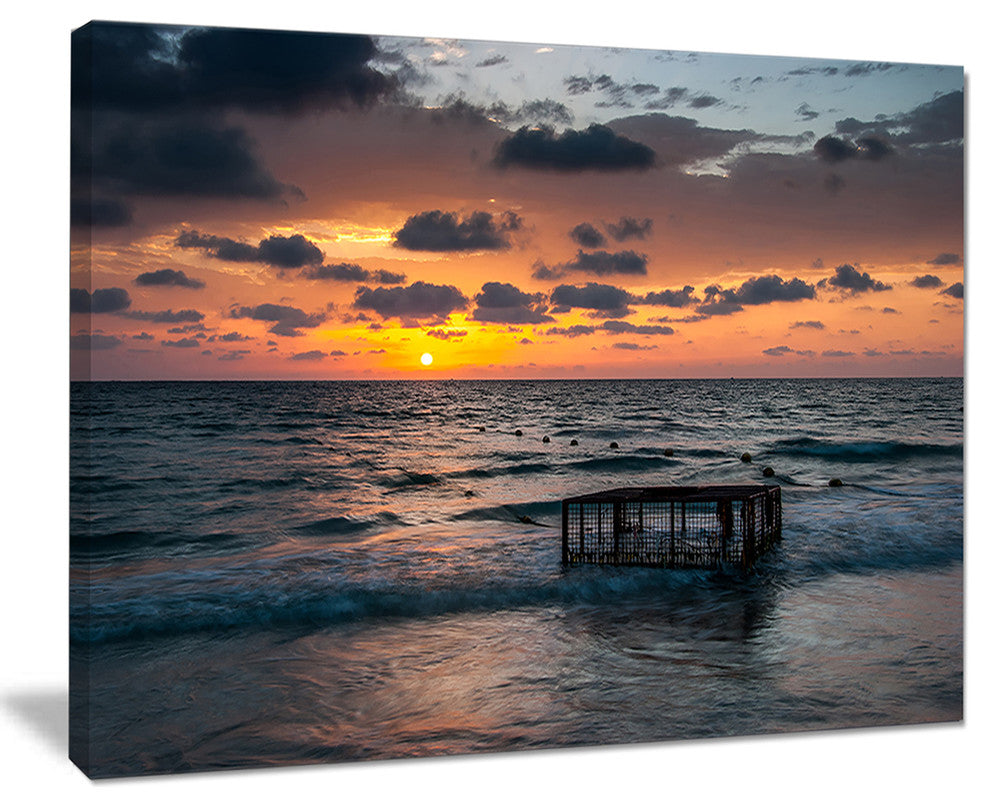 "Tropical Beach With Empty Cage" Seashore Canvas Art, 20"x12"