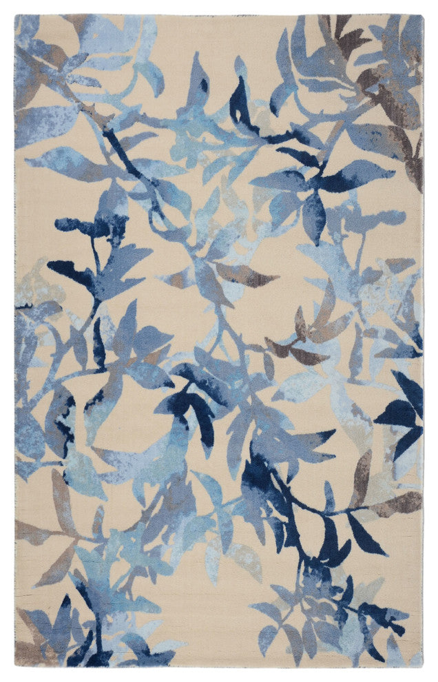 Blue Midnight Garden Modern Floral Area Rug, 5'x7'