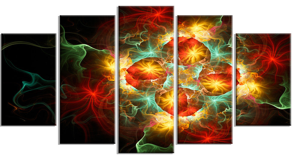 "Fractal Flower, Red and Yellow" Art Canvas Print, 5 Panels, 60"x32"