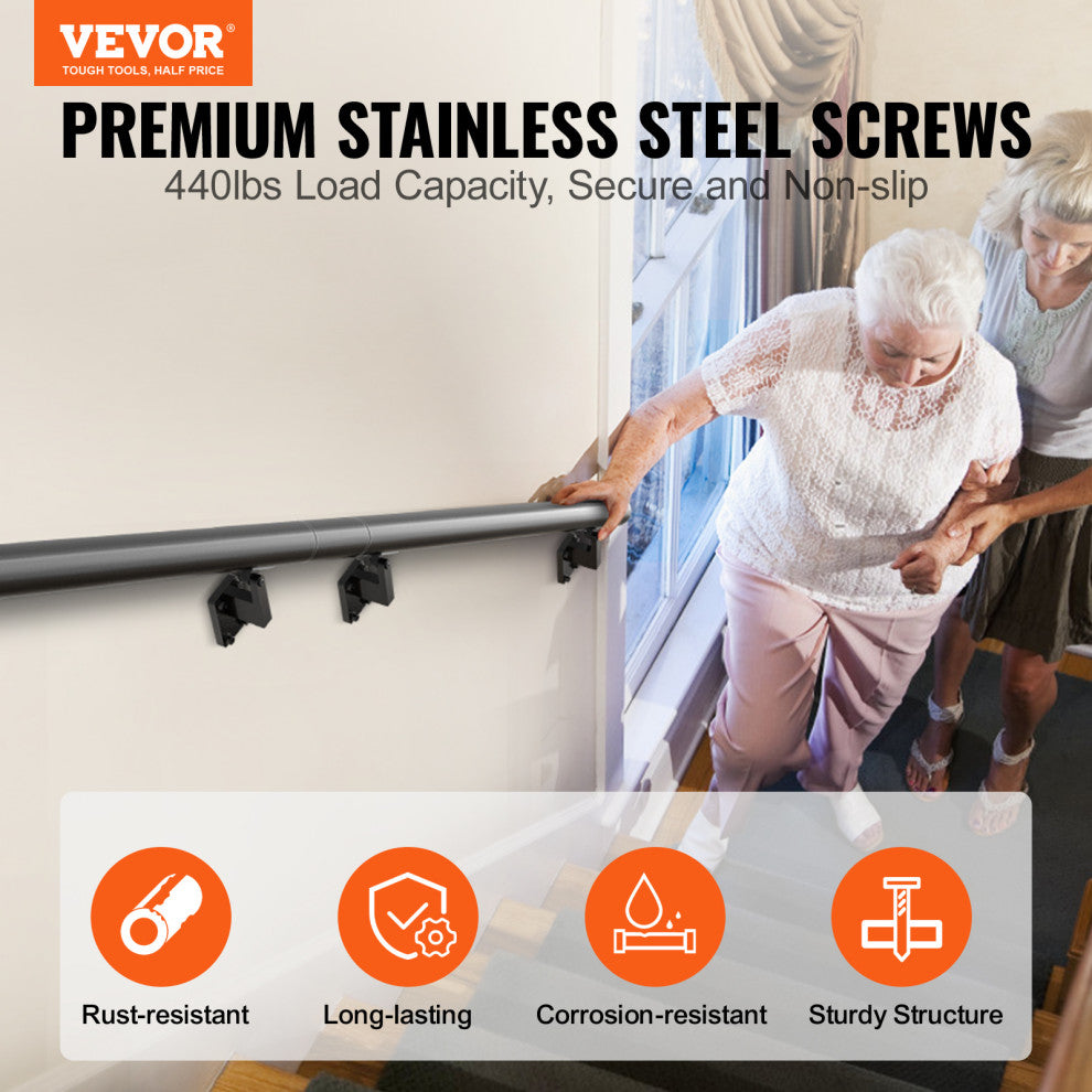 VEVOR 7 ft Wall-Mount Handrail Stair Railing Aluminum Alloy w/ Installation Kit