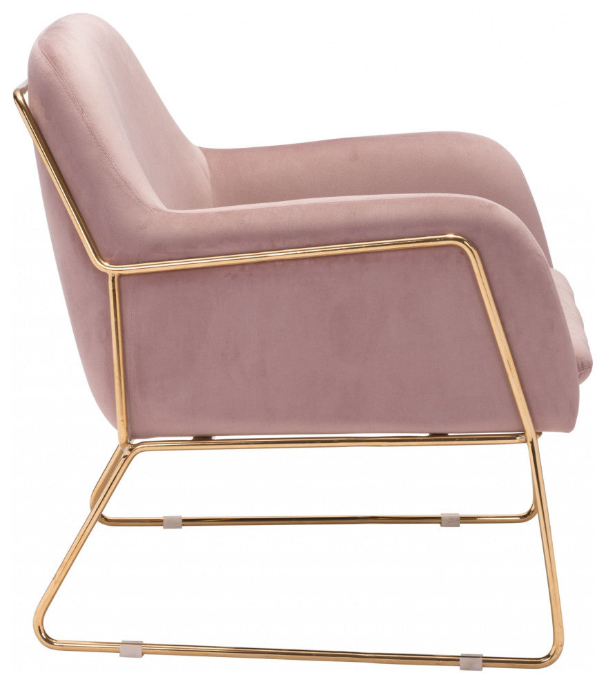 Comfy Square Pink Velvet and Gold Accent Arm Chair