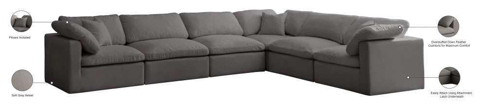 Plush Velvet / Down Standard Comfort L-Shaped Modular Sectional, Gray, 6-Piece: 3 Armless Chair, 3 Corner Chair