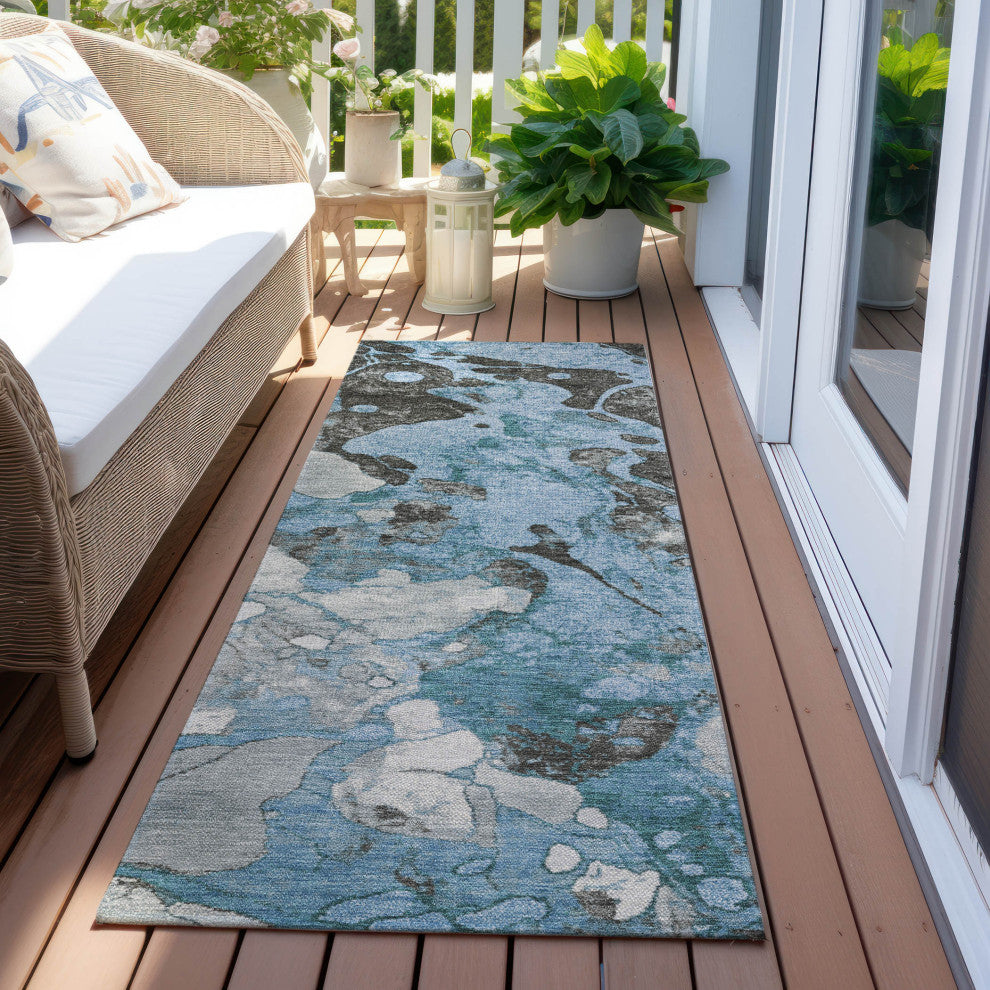 Machine Washable Indoor/Outdoor Chantille ACN1909 Blue 2'3" x 7'6" Runner Rug