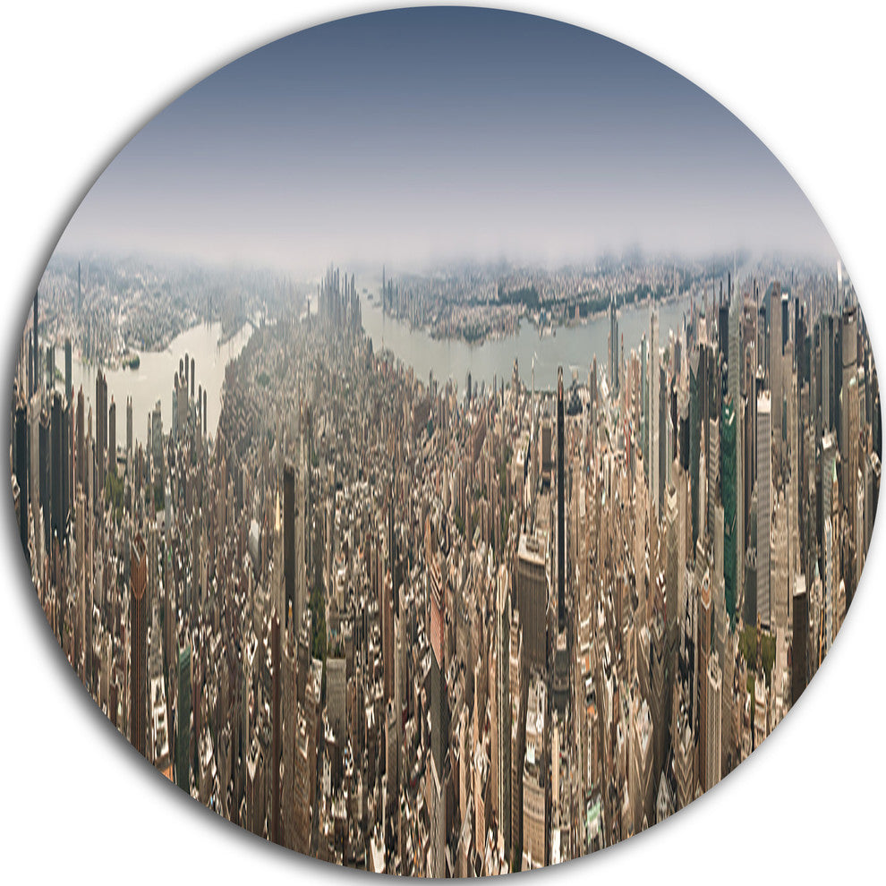 Nyc 360 Degree Panorama, Cityscape Photography Round Metal Artwork, 11"